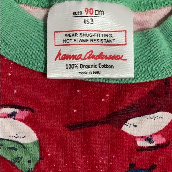 Hanna Andersson Red Bird Christmas Cotton Pajamas Size 3 90cm - Picture 3 of 3